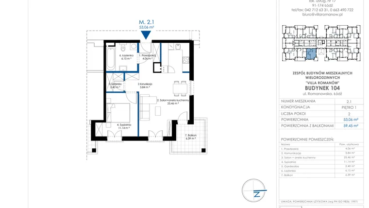 Rzut - Mieszkanie na sprzedaż 2 pokoje o powierzchni 53,06 m² - numer II.104-A.M 2.1 w Villa Romanów