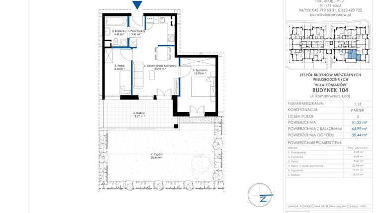 Rzut - Mieszkanie na sprzedaż 3 pokoje o powierzchni 51,45 m² - numer II.104-B.M 1.13 w Villa Romanów