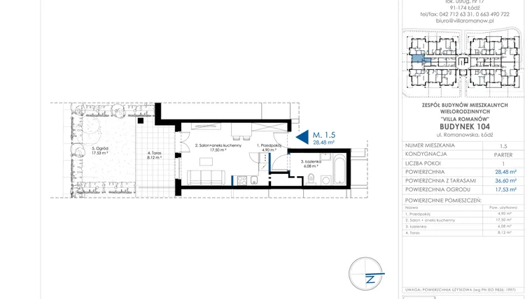 Rzut - Mieszkanie na sprzedaż 1 pokój o powierzchni 28,49 m² - numer II.104-A.M 1.5 w Villa Romanów