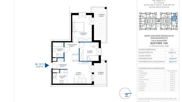 Rzut - Mieszkanie na sprzedaż 3 pokoje o powierzchni 65,31 m² - numer II.104-B.M 3.11 w Villa Romanów