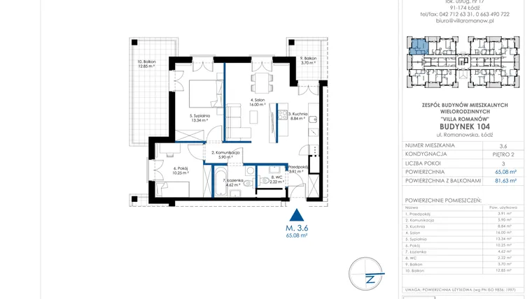Rzut - Mieszkanie na sprzedaż 3 pokoje o powierzchni 65,08 m² - numer II.104-A.M 3.6 w Villa Romanów