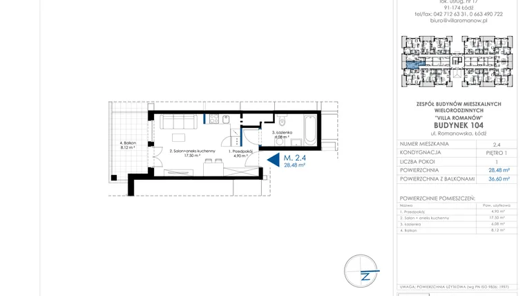 Rzut - Mieszkanie na sprzedaż 1 pokój o powierzchni 28,49 m² - numer II.104-A.M 2.4 w Villa Romanów
