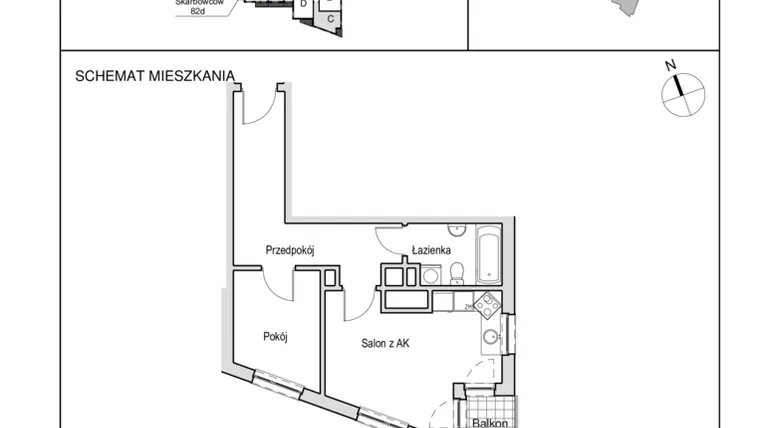 Rzut - Mieszkanie na sprzedaż 2 pokoje o powierzchni 41,15 m² - numer I 82c.5C w Słoneczny Zakątek