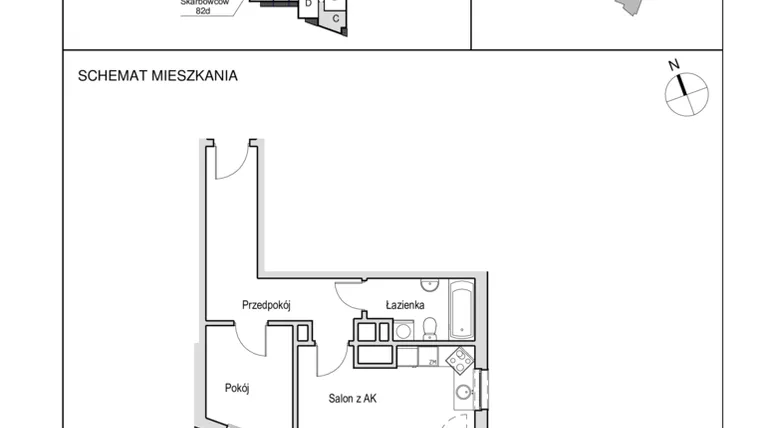 Rzut - Mieszkanie na sprzedaż 2 pokoje o powierzchni 41,53 m² - numer I 82c.4C w Słoneczny Zakątek