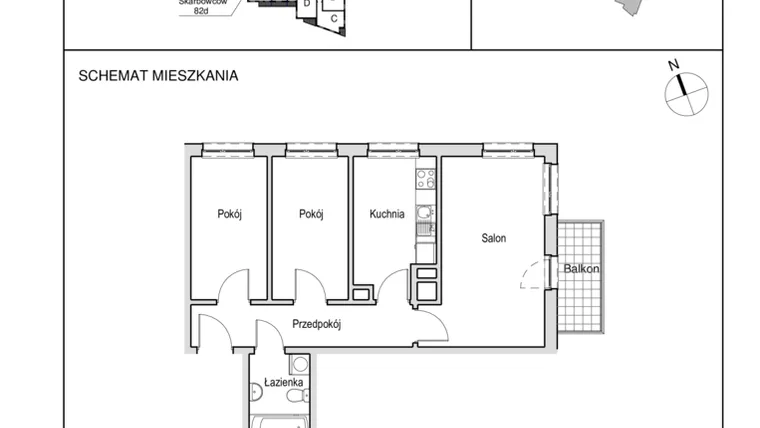 Rzut - Mieszkanie na sprzedaż 3 pokoje o powierzchni 56,37 m² - numer I 82a.5A w Słoneczny Zakątek