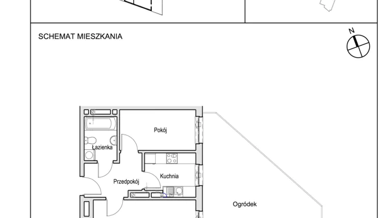 Rzut - Mieszkanie na sprzedaż 2 pokoje o powierzchni 42,87 m² - numer H 80a.1A w Słoneczny Zakątek