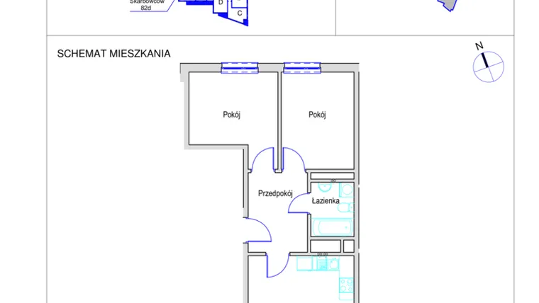 Rzut - Mieszkanie na sprzedaż 3 pokoje o powierzchni 61,19 m² - numer I 82d.4A w Słoneczny Zakątek