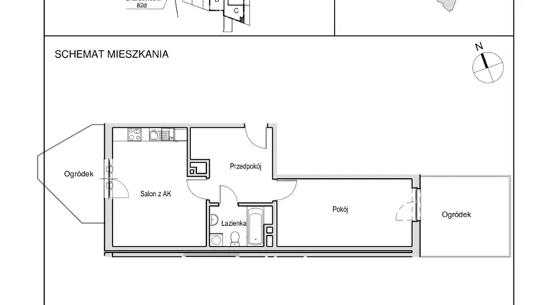 Rzut - Mieszkanie na sprzedaż 2 pokoje o powierzchni 54,28 m² - numer I 82b.1D w Słoneczny Zakątek