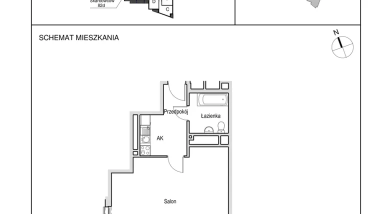 Rzut - Mieszkanie na sprzedaż 1 pokój o powierzchni 45,6 m² - numer I 82a.4D w Słoneczny Zakątek