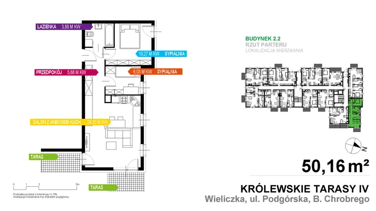 Rzut - Mieszkanie na sprzedaż 3 pokoje o powierzchni 50,16 m² - numer 2.2.0.12 w Królewskie Tarasy