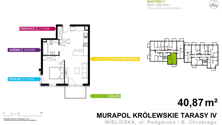 Rzut - Mieszkanie na sprzedaż 2 pokoje o powierzchni 40,87 m² - numer 7.B.3.01 w Królewskie Tarasy