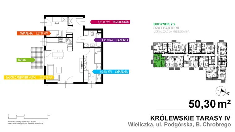 Rzut - Mieszkanie na sprzedaż 3 pokoje o powierzchni 50,3 m² - numer 2.2.0.6 w Królewskie Tarasy
