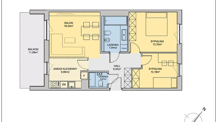 Rzut - Mieszkanie na sprzedaż 3 pokoje o powierzchni 71,36 m² - numer A114 w Stara Cegielnia