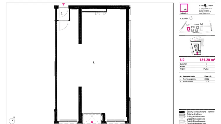 Rzut - Lokal użytkowy na sprzedaż 1 pokój o powierzchni 131,2 m² - numer I-U2 w 19. Dzielnica