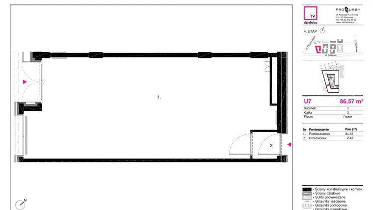 Rzut - Lokal użytkowy na sprzedaż 1 pokój o powierzchni 86,57 m² - numer I-U7 w 19. Dzielnica