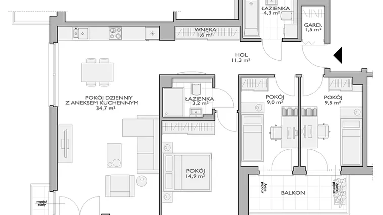 Rzut - Mieszkanie na sprzedaż 4 pokoje o powierzchni 93,01 m² - numer FF/11/14 w Fort Forest