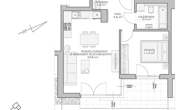 Rzut - Mieszkanie na sprzedaż 2 pokoje o powierzchni 46,31 m² - numer FF/N/1/A/4 w Fort Forest