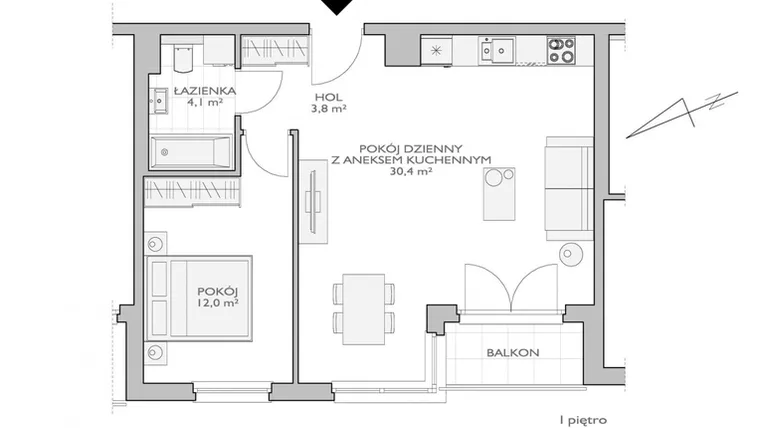 Rzut - Mieszkanie na sprzedaż 2 pokoje o powierzchni 51,45 m² - numer FF/5/A/15 w Fort Forest