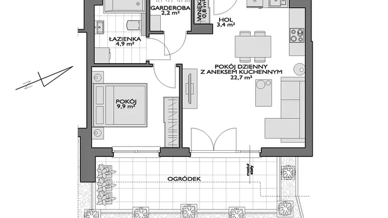 Rzut - Mieszkanie na sprzedaż 2 pokoje o powierzchni 45,21 m² - numer FF/7A/1 w Fort Forest