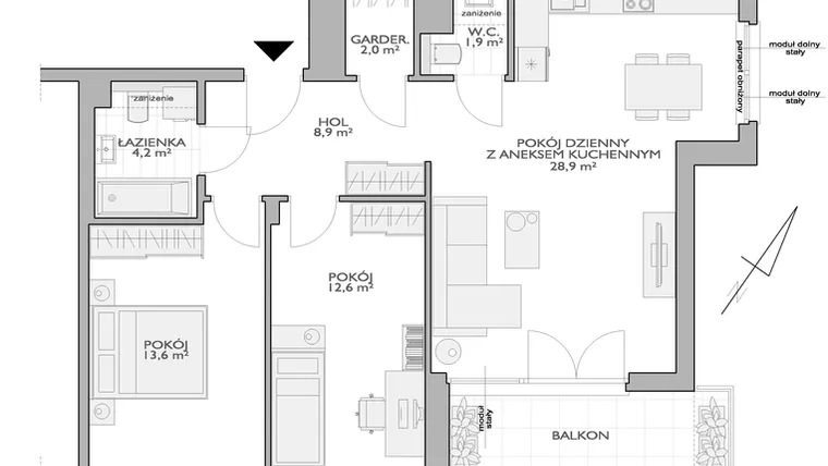 Rzut - Mieszkanie na sprzedaż 3 pokoje o powierzchni 74,43 m² - numer FF/7A/17 w Fort Forest