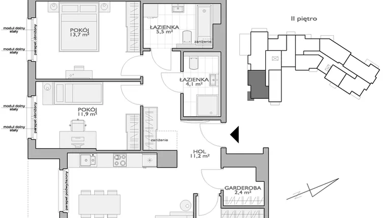 Rzut - Mieszkanie na sprzedaż 4 pokoje o powierzchni 92,04 m² - numer FF/7B/14 w Fort Forest