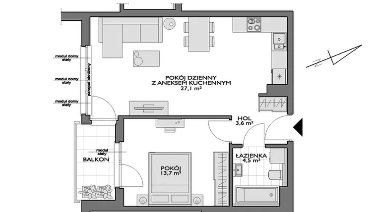 Rzut - Mieszkanie na sprzedaż 2 pokoje o powierzchni 50,06 m² - numer FF/7B/9 w Fort Forest