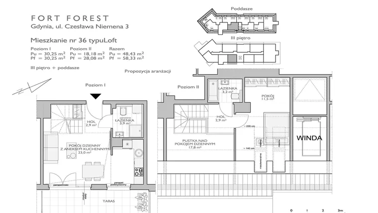 Rzut - Mieszkanie na sprzedaż 1 pokój o powierzchni 48,43 m² - numer FF/N/3/36 w Fort Forest