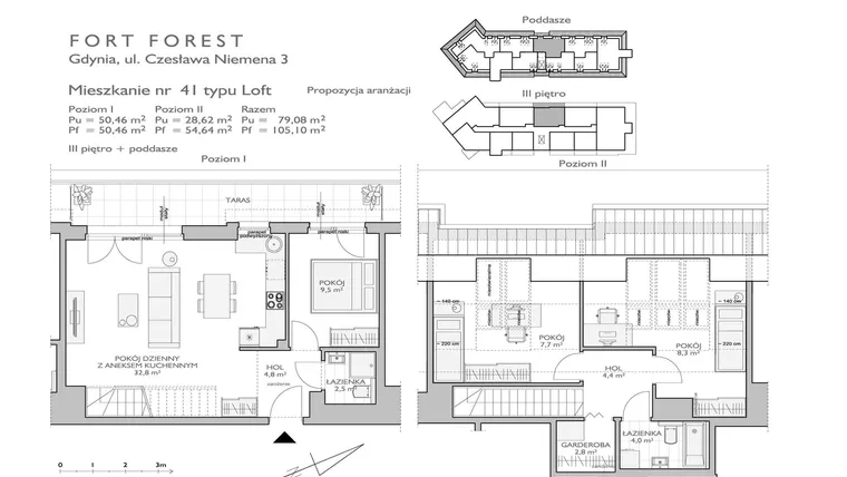 Rzut - Mieszkanie na sprzedaż 1 pokój o powierzchni 79,08 m² - numer FF/N/3/41 w Fort Forest