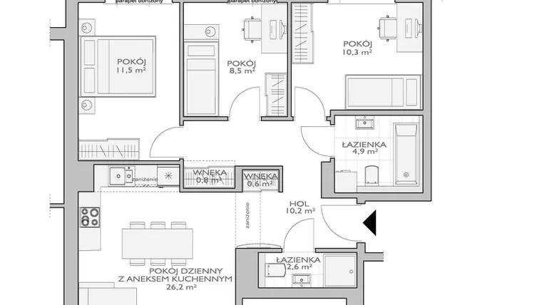 Rzut - Mieszkanie na sprzedaż 4 pokoje o powierzchni 78,1 m² - numer FF/N/1/A/15 w Fort Forest