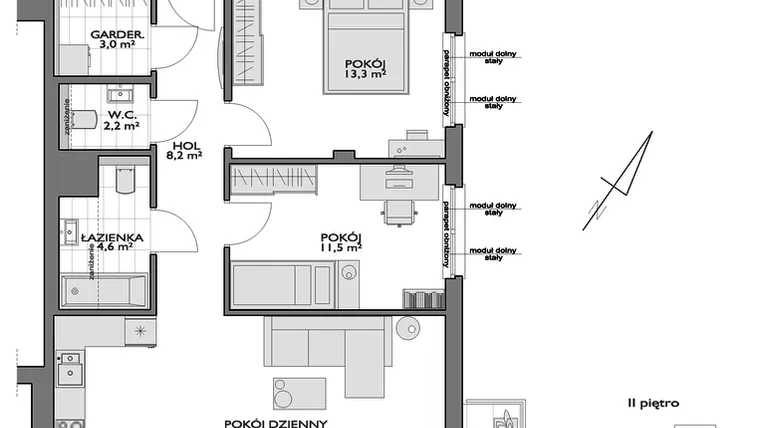 Rzut - Mieszkanie na sprzedaż 3 pokoje o powierzchni 76,05 m² - numer FF/9/15 w Fort Forest