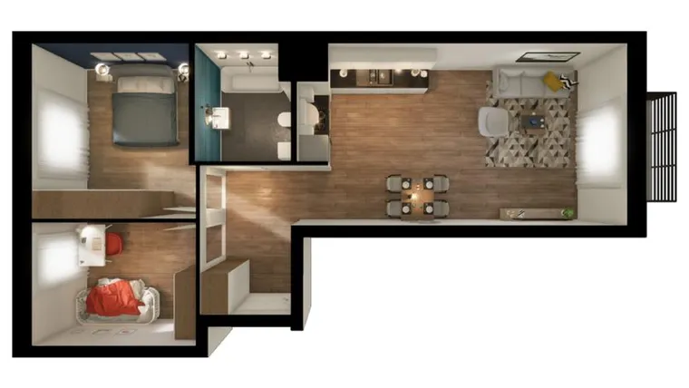 Rzut - Mieszkanie na sprzedaż 3 pokoje o powierzchni 57,99 m² - numer 12.M033 w Riviera Park