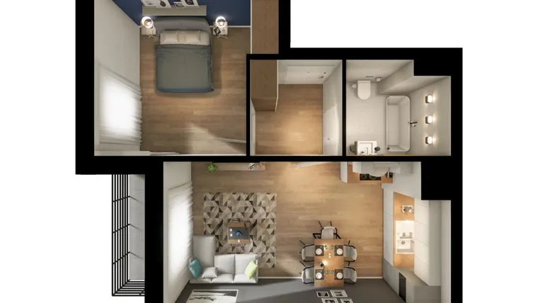 Rzut - Mieszkanie na sprzedaż 2 pokoje o powierzchni 44,02 m² - numer 13.M013 w Riviera Park