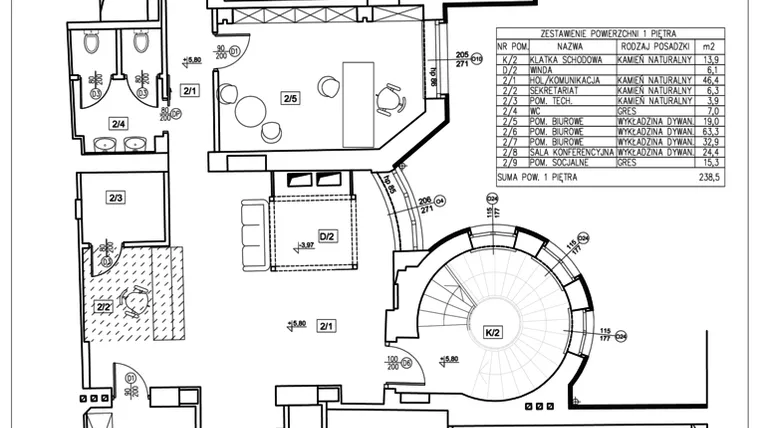 Rzut - Lokal użytkowy na sprzedaż 1 pokój o powierzchni 238 m² - numer 2 w Kamienica przy ul. T. Kościuszki