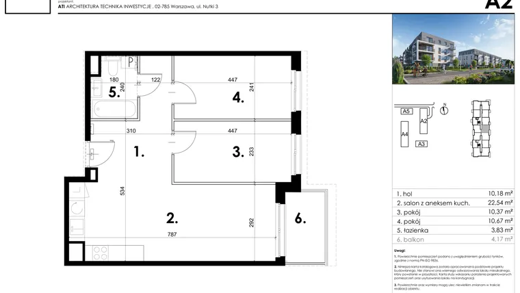 Rzut - Mieszkanie na sprzedaż 3 pokoje o powierzchni 57,59 m² - numer A2.22 w Poloneza