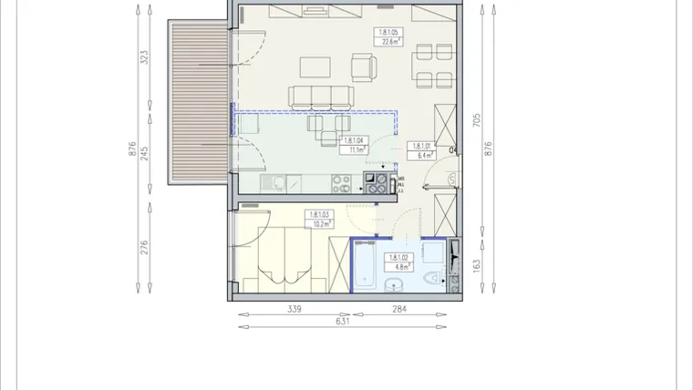 Rzut - Mieszkanie na sprzedaż 2 pokoje o powierzchni 55 m² - numer KM3 1/8/1/2k w River Point