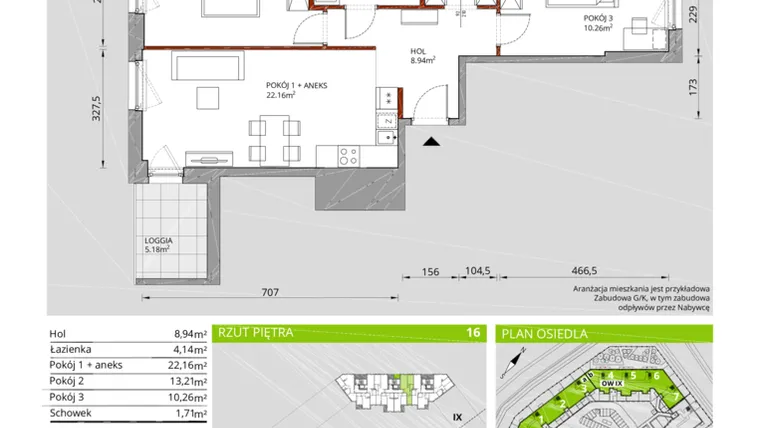 Rzut - Mieszkanie na sprzedaż 3 pokoje o powierzchni 60,42 m² - numer E2/5/16/1 w Na Woli