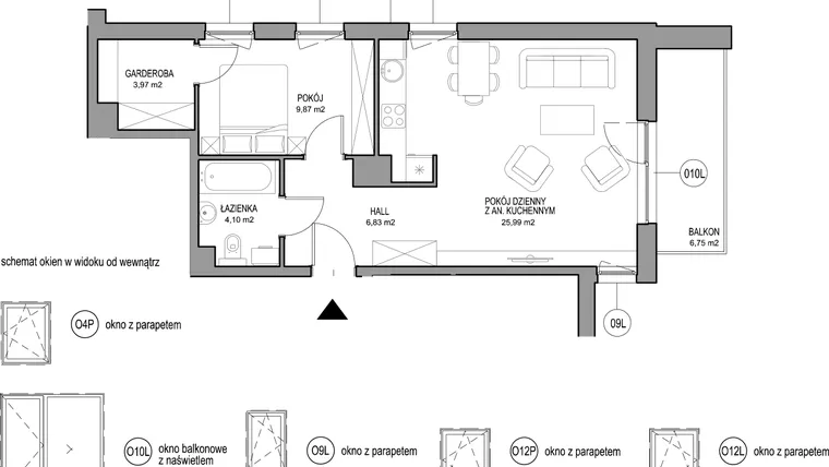 Rzut - Mieszkanie na sprzedaż 2 pokoje o powierzchni 50,76 m² - numer II.C.2.3.4 w Optima