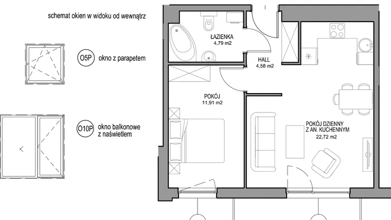 Rzut - Mieszkanie na sprzedaż 2 pokoje o powierzchni 44 m² - numer II.D.2.4.2 w Optima