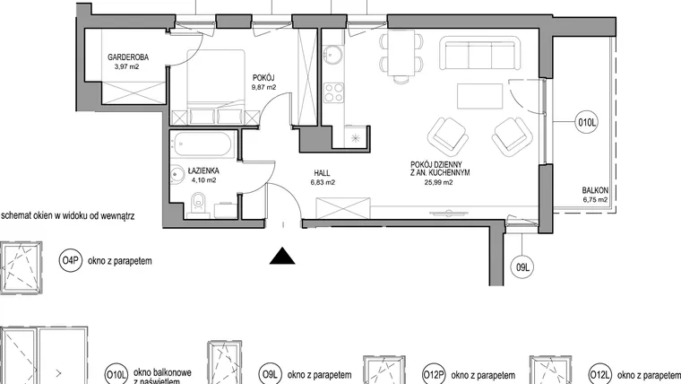 Rzut - Mieszkanie na sprzedaż 2 pokoje o powierzchni 50,76 m² - numer II.B.2.5.4 w Optima