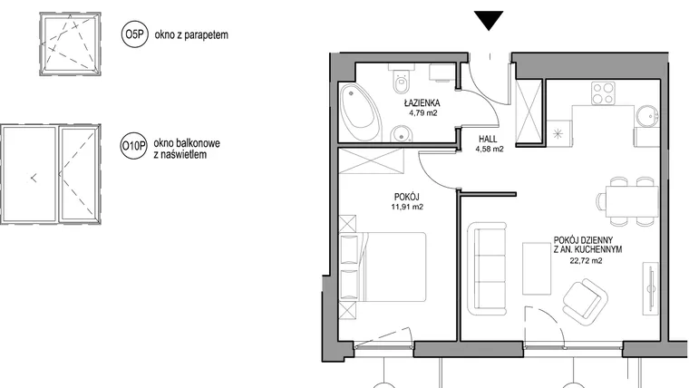 Rzut - Mieszkanie na sprzedaż 2 pokoje o powierzchni 44 m² - numer II.B.2.4.2 w Optima