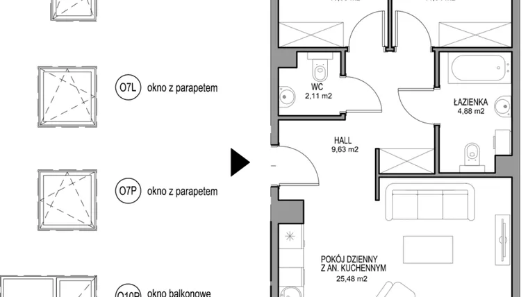 Rzut - Mieszkanie na sprzedaż 3 pokoje o powierzchni 63,79 m² - numer II.D.1.5.1 w Optima