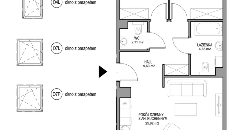Rzut - Mieszkanie na sprzedaż 3 pokoje o powierzchni 64,28 m² - numer II.C.1.4.1 w Optima