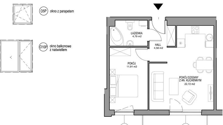 Rzut - Mieszkanie na sprzedaż 2 pokoje o powierzchni 44 m² - numer II.C.2.4.2 w Optima