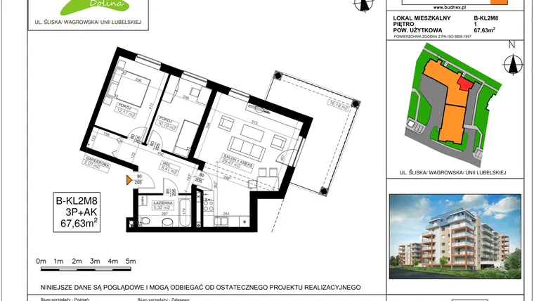 Rzut - Mieszkanie na sprzedaż 3 pokoje o powierzchni 67,63 m² - numer B.2.M8 w Starołęcka Dolina