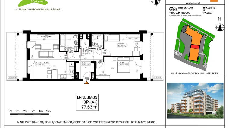 Rzut - Mieszkanie na sprzedaż 3 pokoje o powierzchni 77,63 m² - numer B.3.M39 w Starołęcka Dolina