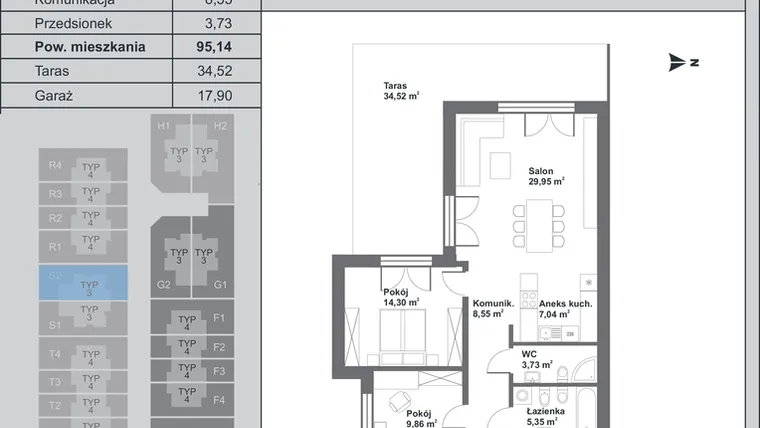 Rzut - Dom na sprzedaż 4 pokoje o powierzchni 95,14 m² - numer S2 w m|park