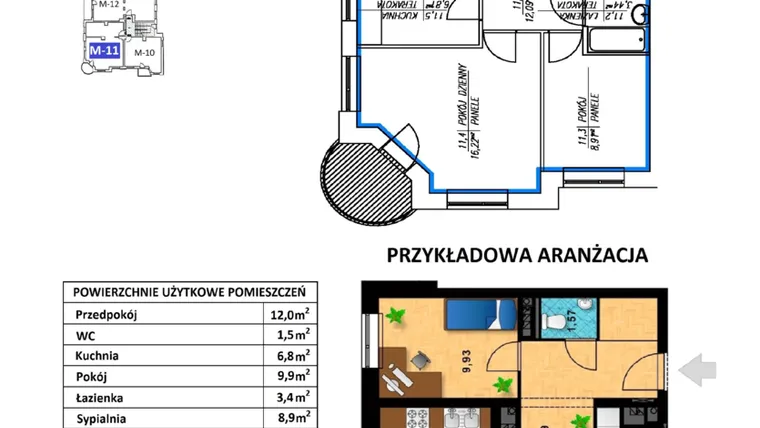 Rzut - Mieszkanie na sprzedaż 3 pokoje o powierzchni 58,98 m² - numer I.11 w Bartla 19
