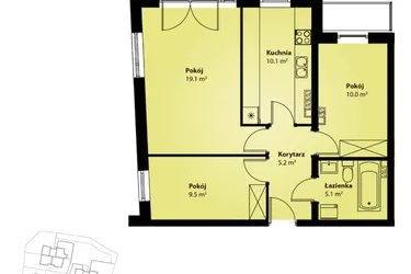 Rzut - Mieszkanie na sprzedaż 3 pokoje o powierzchni 58,89 m² - numer B.II.3 w Villa Rosenthal