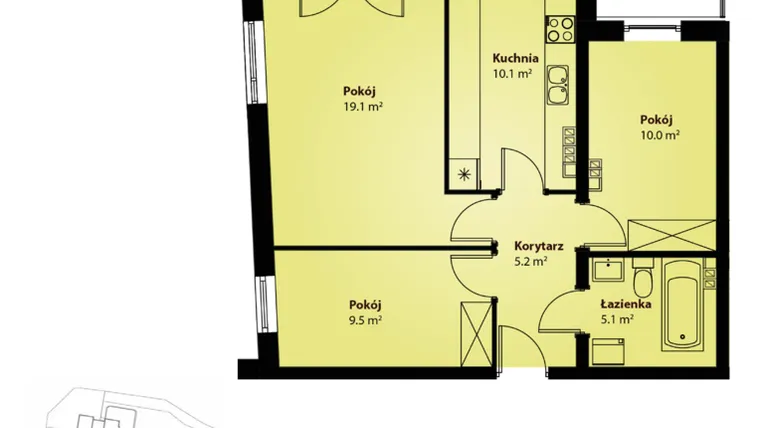 Rzut - Mieszkanie na sprzedaż 3 pokoje o powierzchni 58,89 m² - numer B.II.3 w Villa Rosenthal