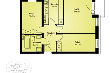 Rzut - Mieszkanie na sprzedaż 3 pokoje o powierzchni 60,95 m² - numer B.II.2 w Villa Rosenthal